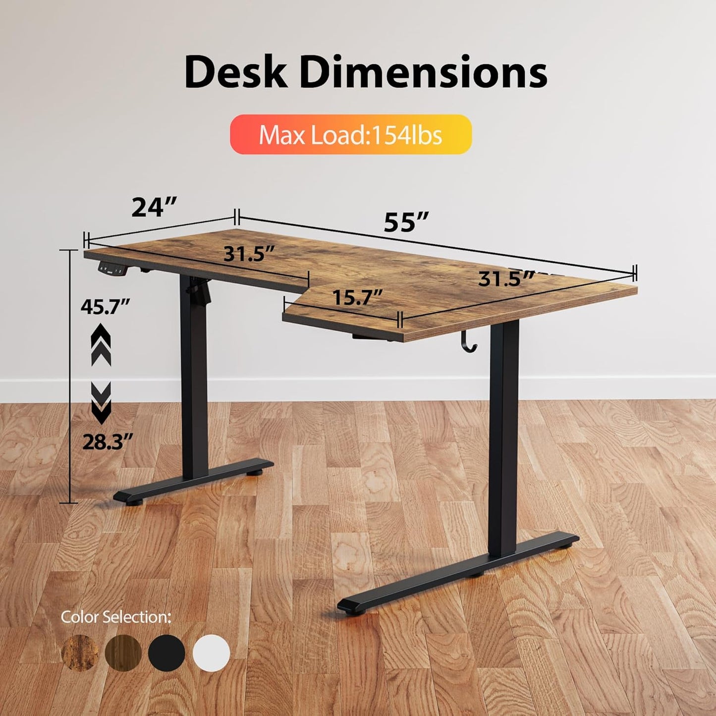 Electric Standing Desk, Height Adjustable Desk, 55 X 32 Inch Sit Stand up for Work Office Home, L Shaped Ergonomic Rising Computer Table with Memory Preset, Rustic Brown
