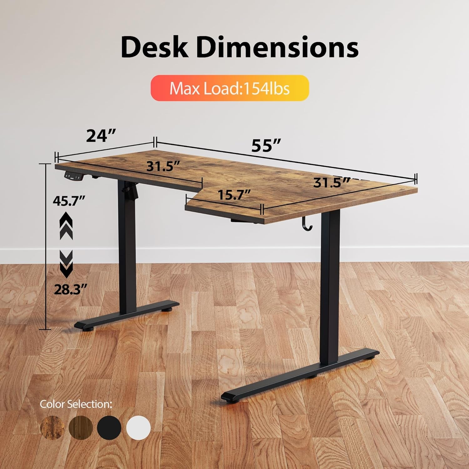 Electric Standing Desk, Height Adjustable Desk, 55 X 32 Inch Sit Stand up for Work Office Home, L Shaped Ergonomic Rising Computer Table with Memory Preset, Rustic Brown