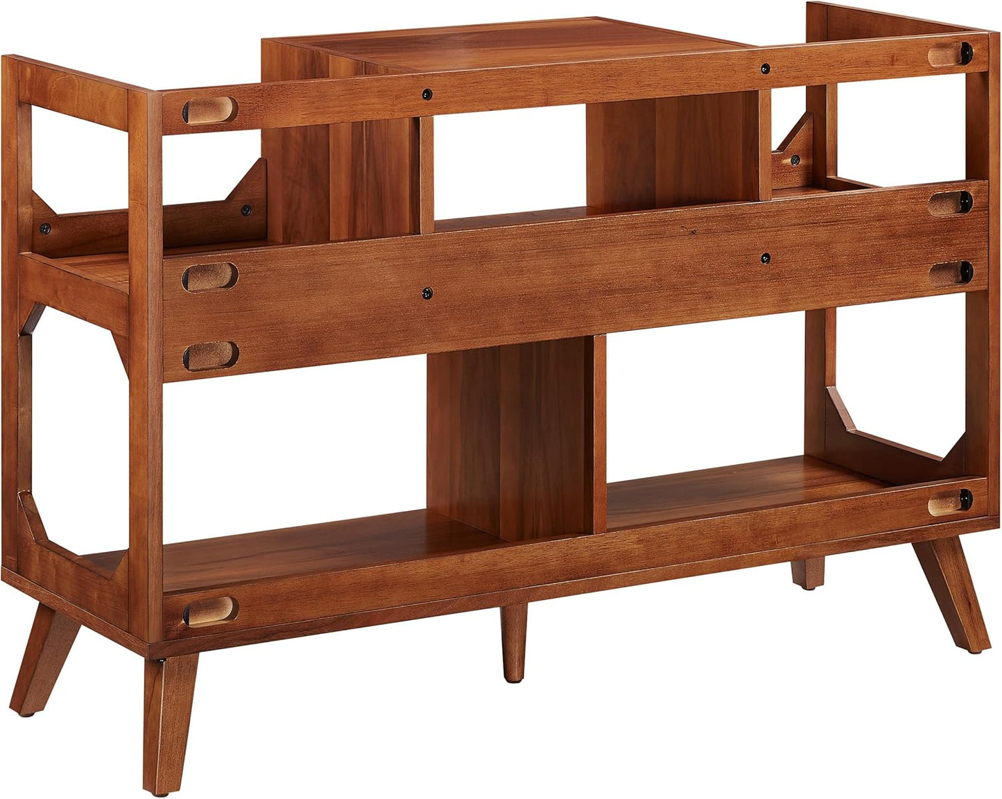 Asheville Mid-Century Modern Media Console Record Player Stand, Storage for Vinyl Records, Large, Walnut