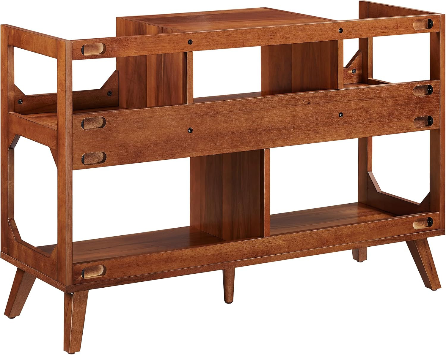 Asheville Mid-Century Modern Media Console Record Player Stand, Storage for Vinyl Records, Large, Walnut
