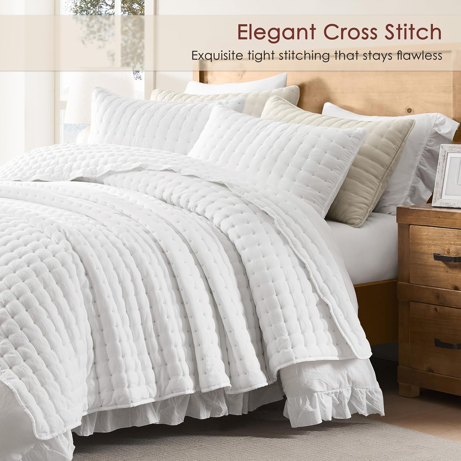 White King Size Quilt Bedding Sets with Pillow Shams, Lightweight Soft Bedspread Coverlet, Quilted Blanket Thin Comforter Bed Cover, All Season Summer Spring, 3 Pieces, 104X90 Inches