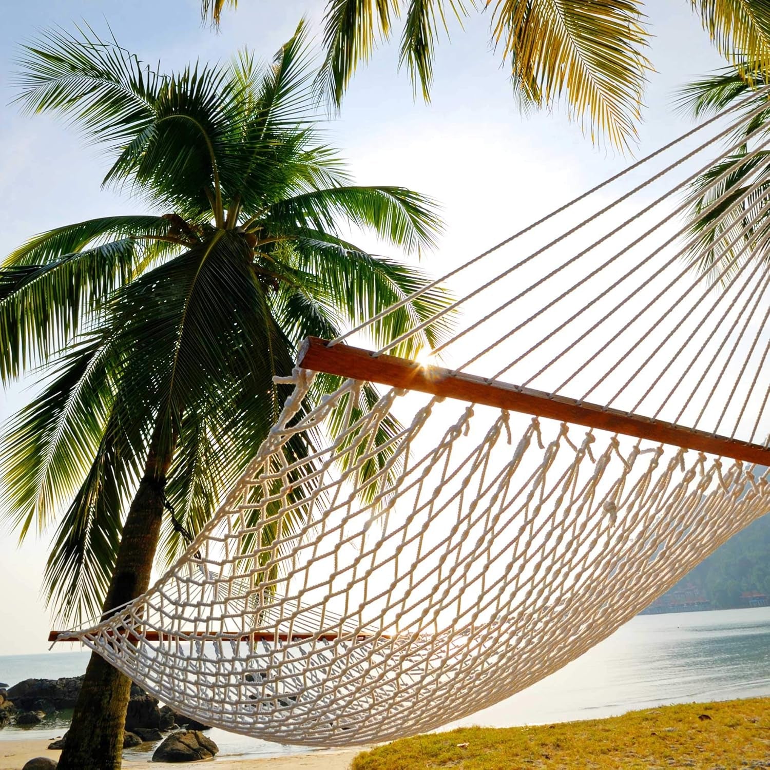 Castaway Living 13 Ft. Double Traditional Hand Woven Cotton Rope Hammock – 2-Person, 450 Lb Capacity, Free Extension Chains & Tree Hooks, Designed in the USA