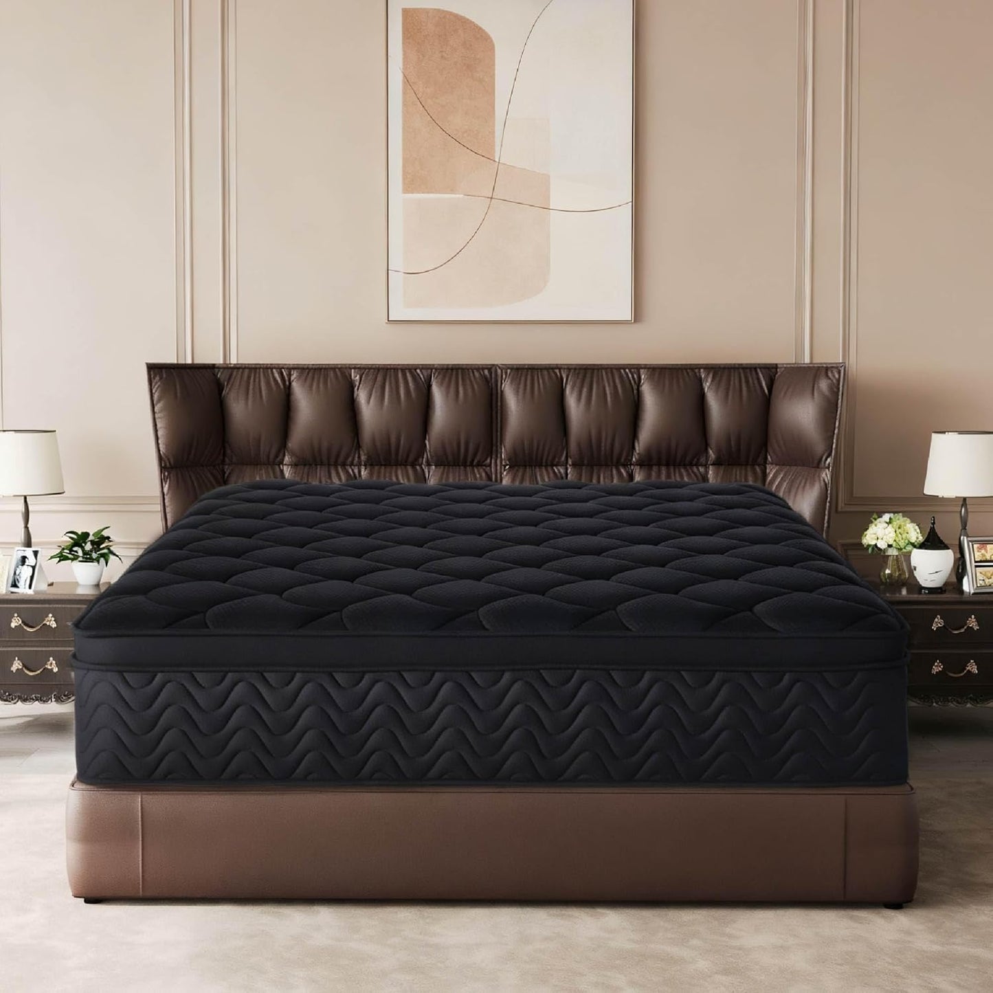12 Inch Full Size Mattress 54”Wx75”L, Black Individual Pocket Spring Innerspring Mattress with Motion Isolation & Pressure Relief, Mattress in a Box