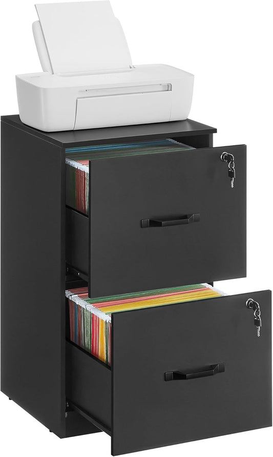 2 Drawers File Cabinet with Lock, Printer Stand, Office Filing Cabinet Organizer, for A4 and Letter Size Documents, Ink Black UOFC061B16