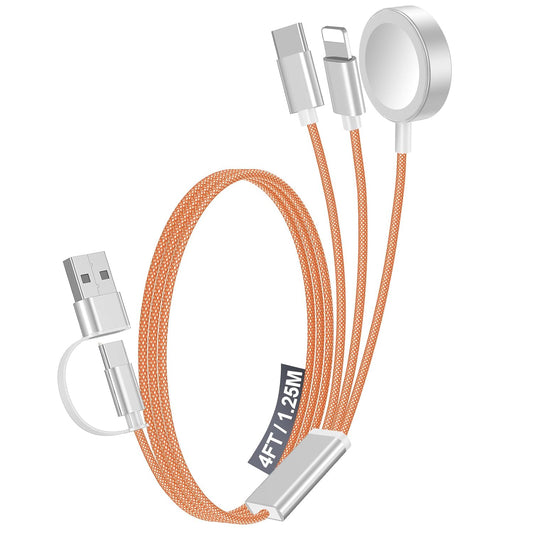 1Pack Multi Fast Charging Cable for Travel Vacation Essentials,Apple Watch Charger,Iphone Charger[3-In-2]Usb A/Type C/Lightning Cable for Iwatch,Iphone 16-11,Nintendo Switch,Airpods,Car,Camping-Orange