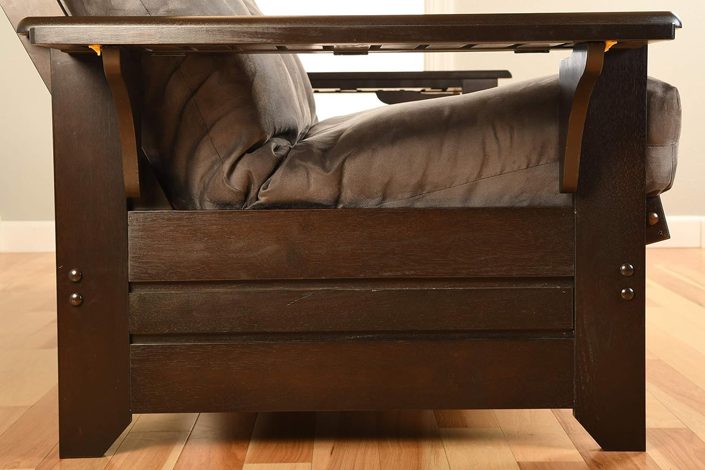 Phoenix Full Size Futon in Espresso Finish, Linen Charcoal