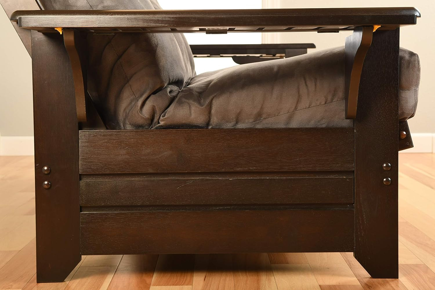 Phoenix Full Size Futon in Espresso Finish, Linen Charcoal