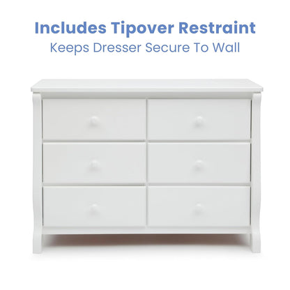Universal 6 Drawer Dresser with Interlocking Drawers - Greenguard Gold Certified, White