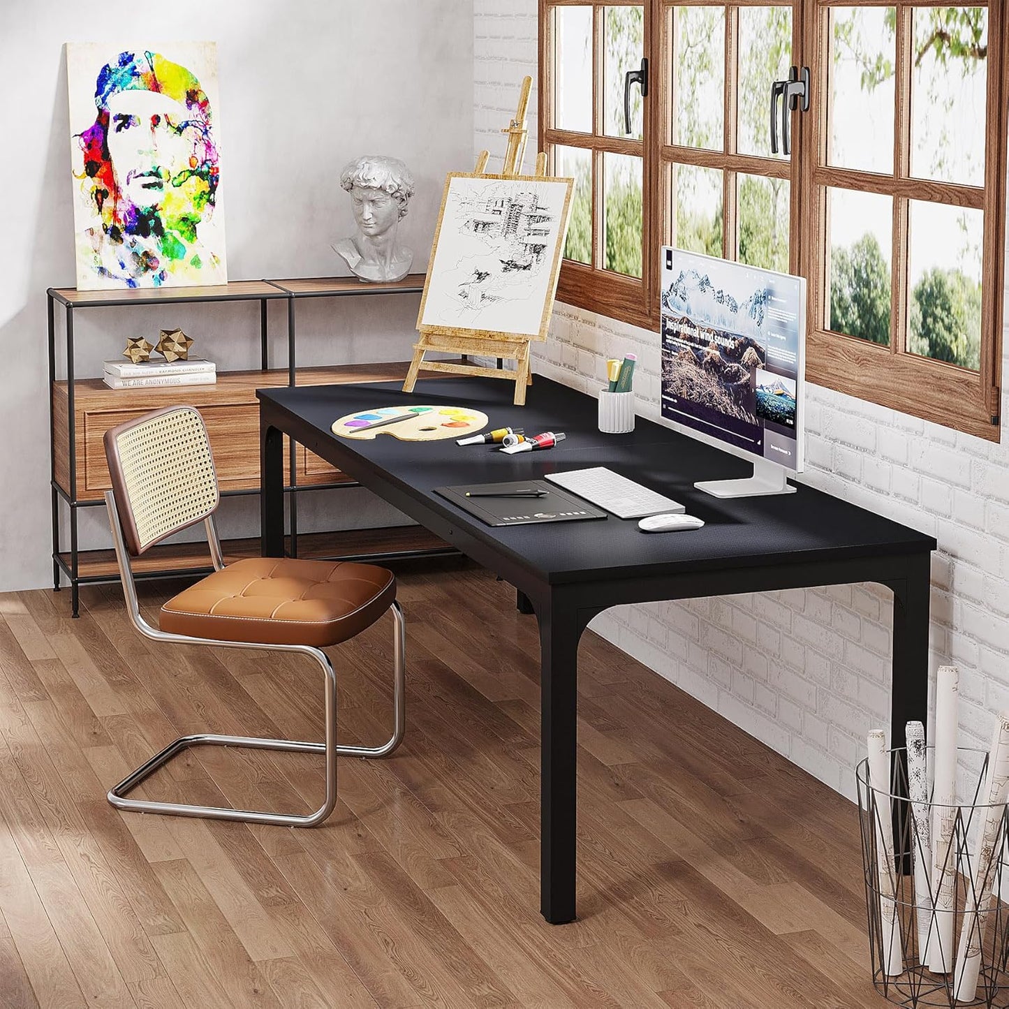 2-Person Home Office Desk, 78.7" Extra Long Computer Desk, Double Workstation for Home Office, Work Desk for Two People (Black)