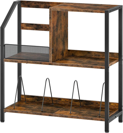 Large Record Player Stand, Vinyl Record Holder, Vinyl Display Rack, Rustic Turntable Display Stand, for Books, Rustic Brown and Black TCW08BF