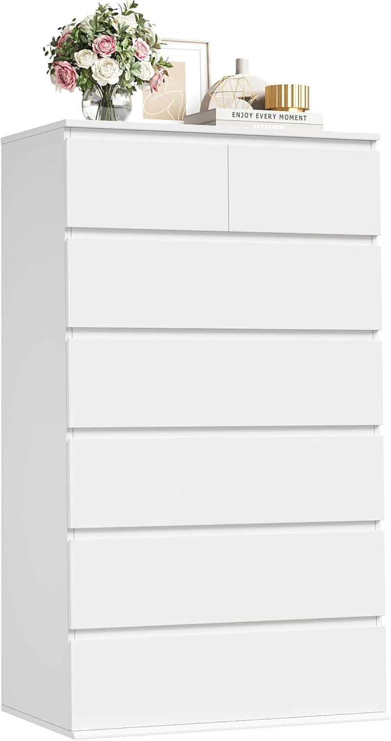 7 Drawer Dresser, White Dresser Tall Dresser, 23.6W X 15.7D X 46.7H in White Chest of Drawers with Large Storage Space for Home