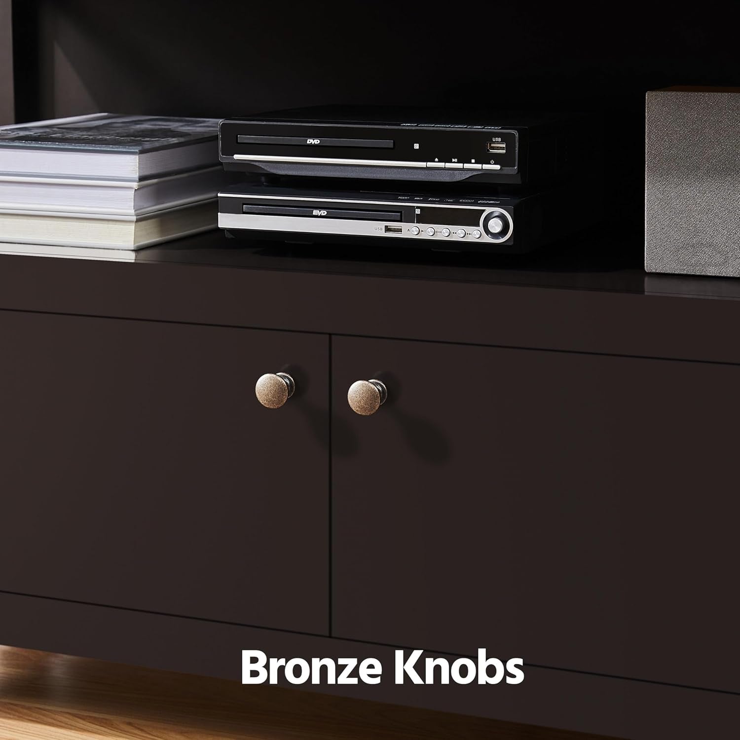 Wooden TV Stand for Tvs up to 48 Inch, Media Entertainment Center Table, TV Cabinet Table with Storage Open Shelf & 2 Doors for Living Room, Espresso