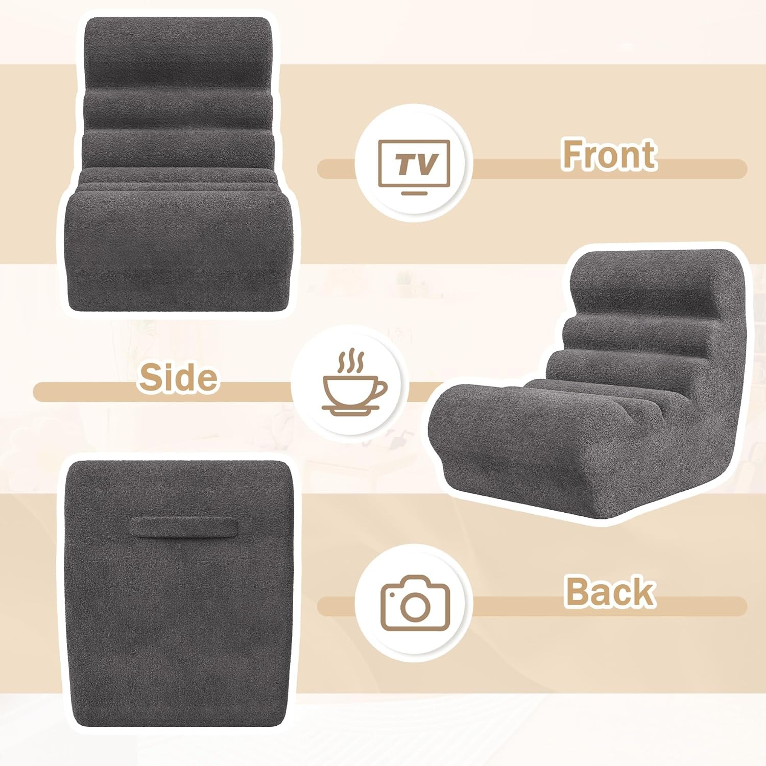 Bean Bag Chair for Adults Memory Foam Bean Bag Chairs, Fireside Chair Comfy Lazy Floor Sofa, Recliner Sofa for Living Rooms and Bedrooms (Grey)