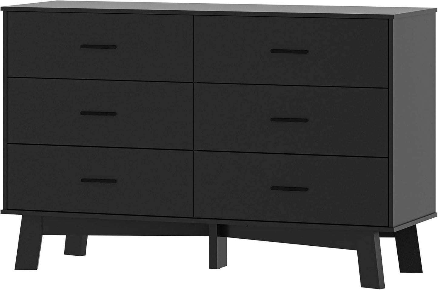 Dresser for Bedroom with 6-Drawer, 47.2" Modern Chest of Drawers with Metal Handles, X-Shape Base & Adjustable Center Leg, Anti-Tip Closet Organizers and Storage