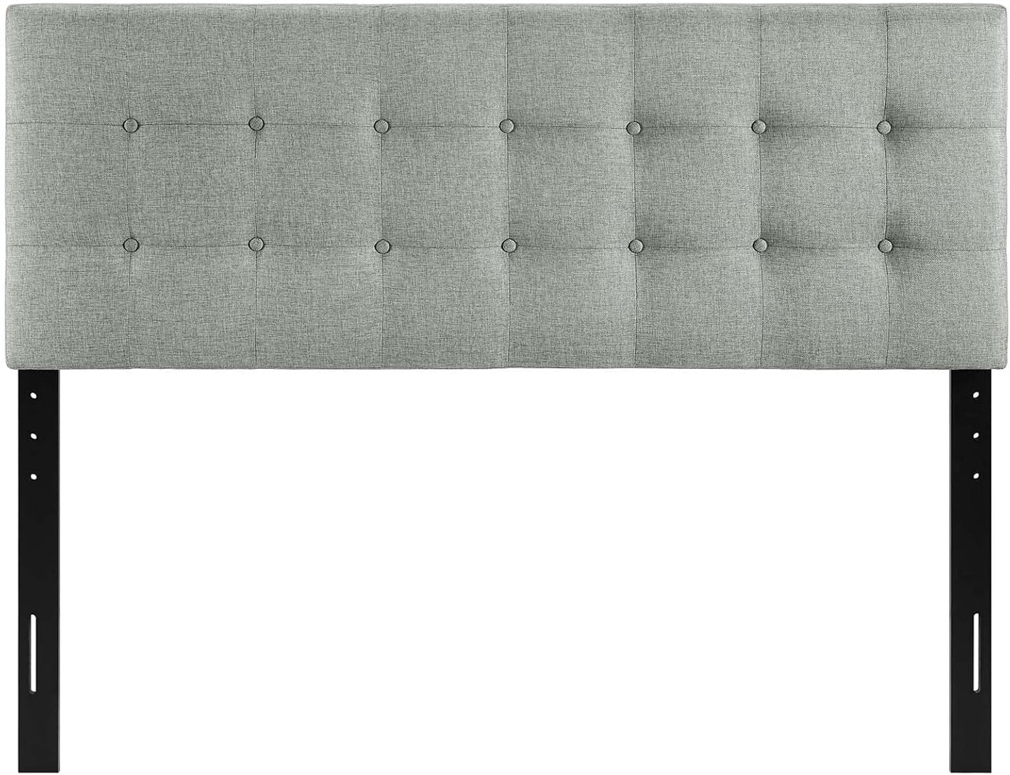 Emily Tufted Button Linen Fabric Upholstered Full Headboard in Gray