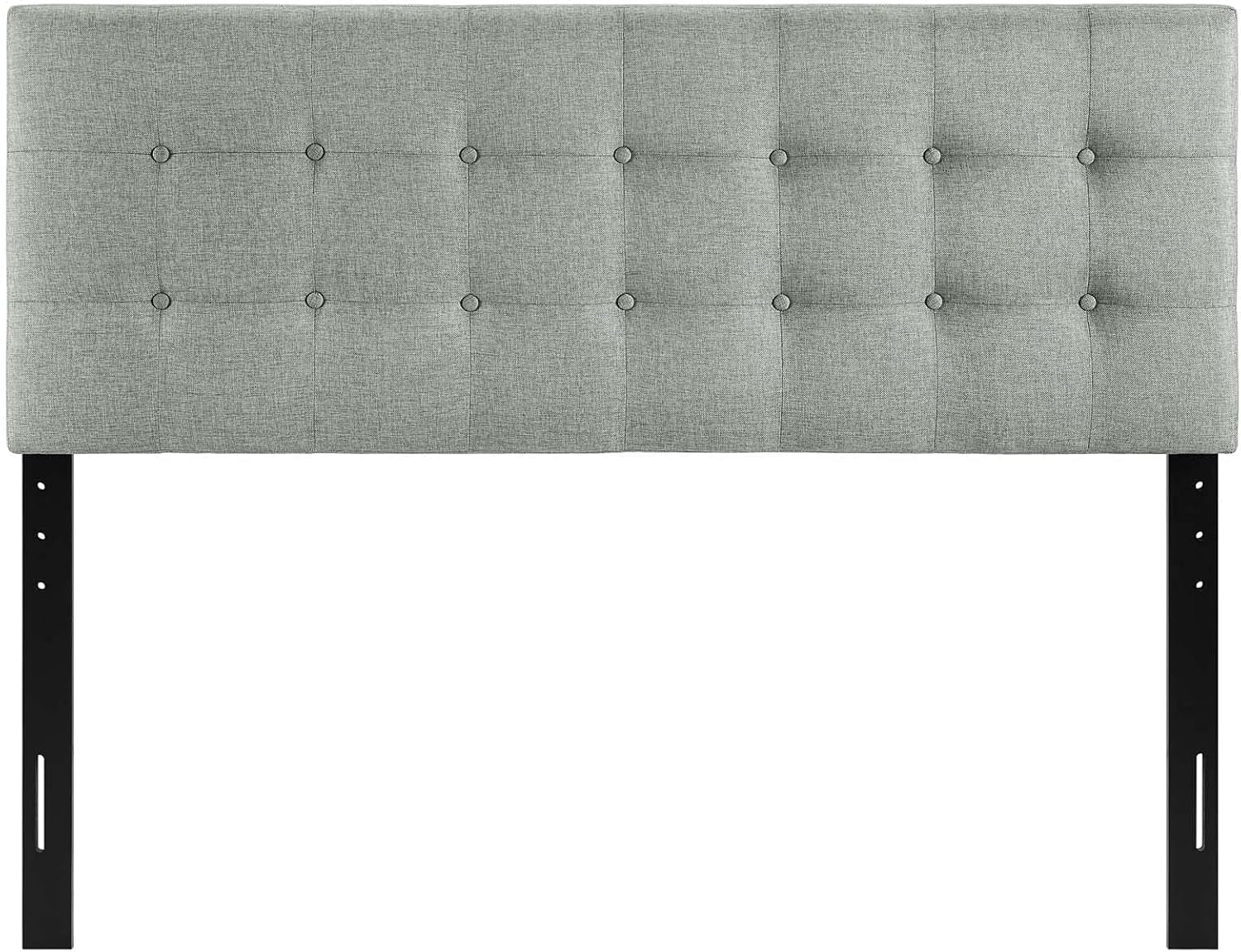 Emily Tufted Button Linen Fabric Upholstered Full Headboard in Gray