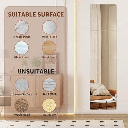 4 Pack Acrylic Mirrors for Wall,8 X 8 Inch Self Adhesive Frameless Small Mirror Tiles, Flexible Plastic Mirror Sheets for Bedroom Home Gym Door (4Pcs 8×8Inch)