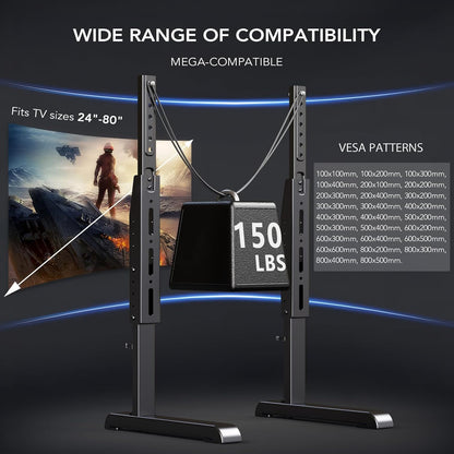 Universal TV Stand, Table Top TV Stand Base Wobble-Free Replacement for Most 24 to 80 Inch LCD LED Tvs, 7 Height Adjustable TV Legs Hold up to 150Lbs, Max VESA 800X500Mm, Black AX10TB02