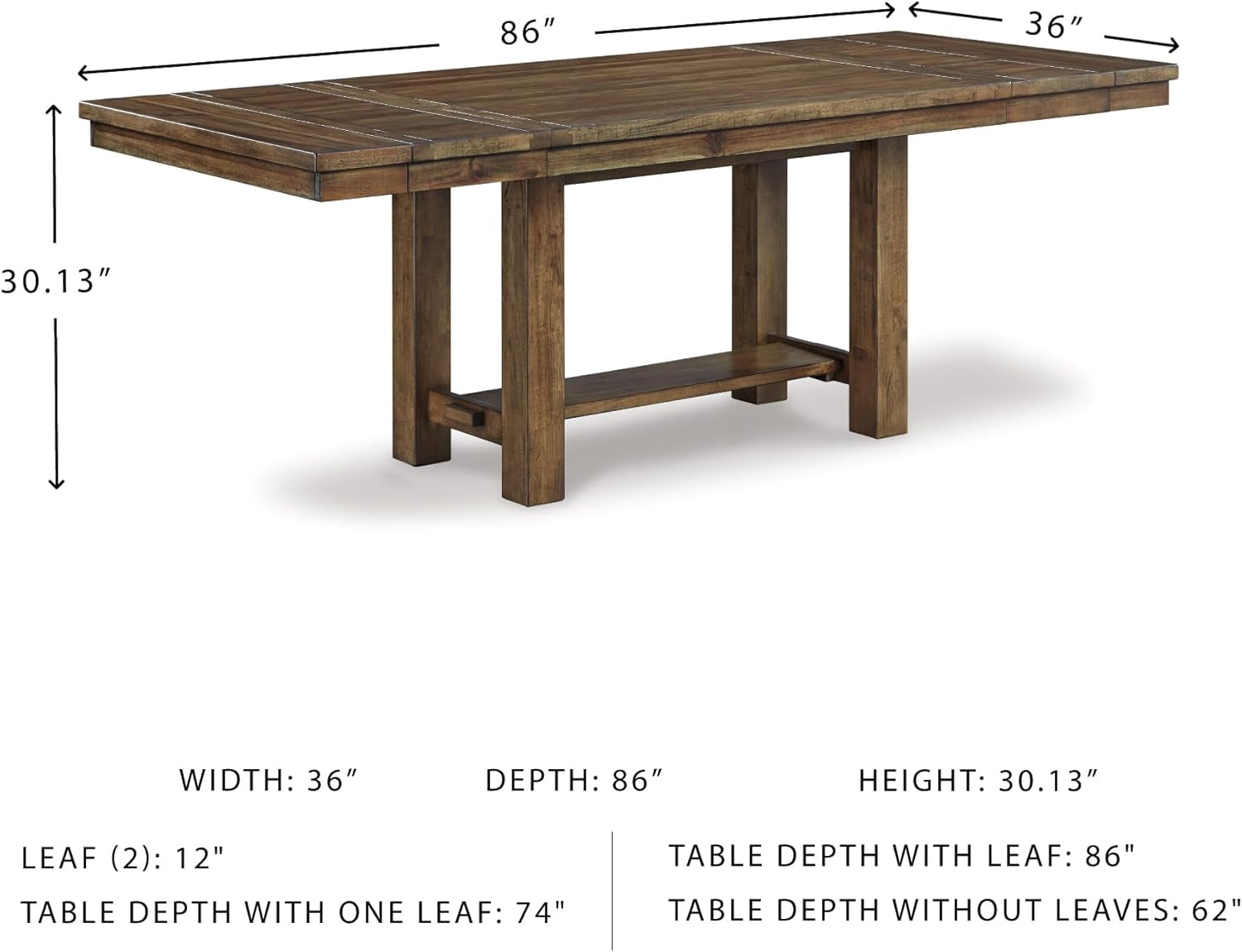 Moriville Farmhouse 36” X 30” Dining Extension Table, Seats up to 8, Brown