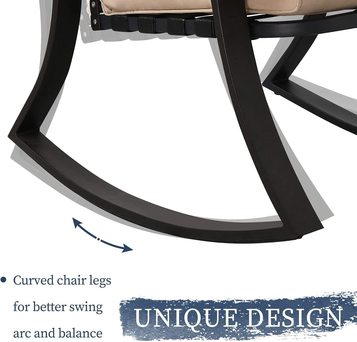 Oakmont Outdoor Furniture 3 Piece Conversation Bistro Set Rocking Chairs and Glass Top Table, Thick Cushions, Black Steel (Brown)