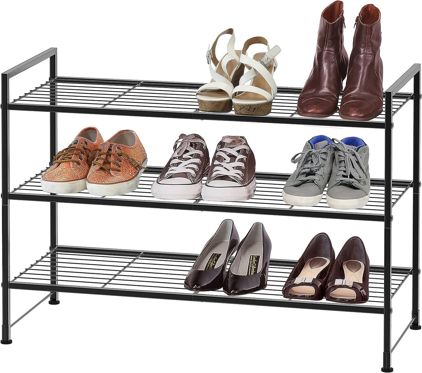 3-Tier Stackable Shoes Rack Storage Shelf, Black