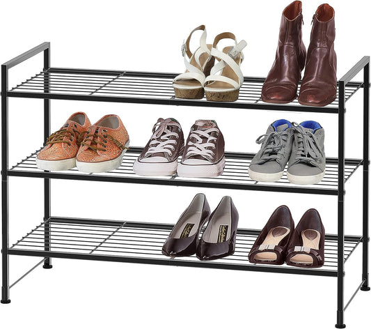 3-Tier Stackable Shoes Rack Storage Shelf, Black