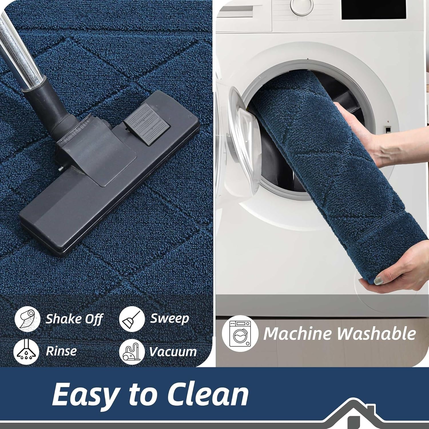 Dirt Trapper Door Mat 20" X 32", Doormat Non-Slip Entryway Rugs Washable, Dog Door Mat Stain Resistant and Absorbent Welcome Floor Mat for Front Back Door, Mud Wet Shoes & Paws, Navy Blue