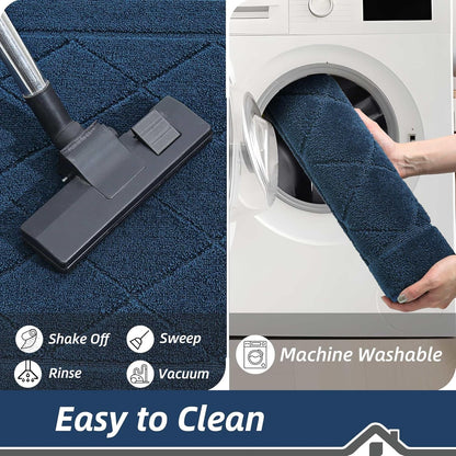Dirt Trapper Door Mat 20" X 32", Doormat Non-Slip Entryway Rugs Washable, Dog Door Mat Stain Resistant and Absorbent Welcome Floor Mat for Front Back Door, Mud Wet Shoes & Paws, Navy Blue