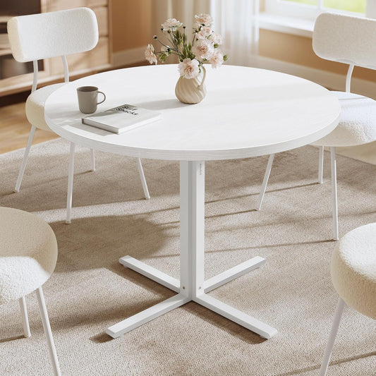 Dining Table, Small round Kitchen Table for 4 People, 31.5 X 29.4 Inches, for Dining Room, Living Room, Farmhouse, Water-Resistant, Snow White UKDT082W01V1