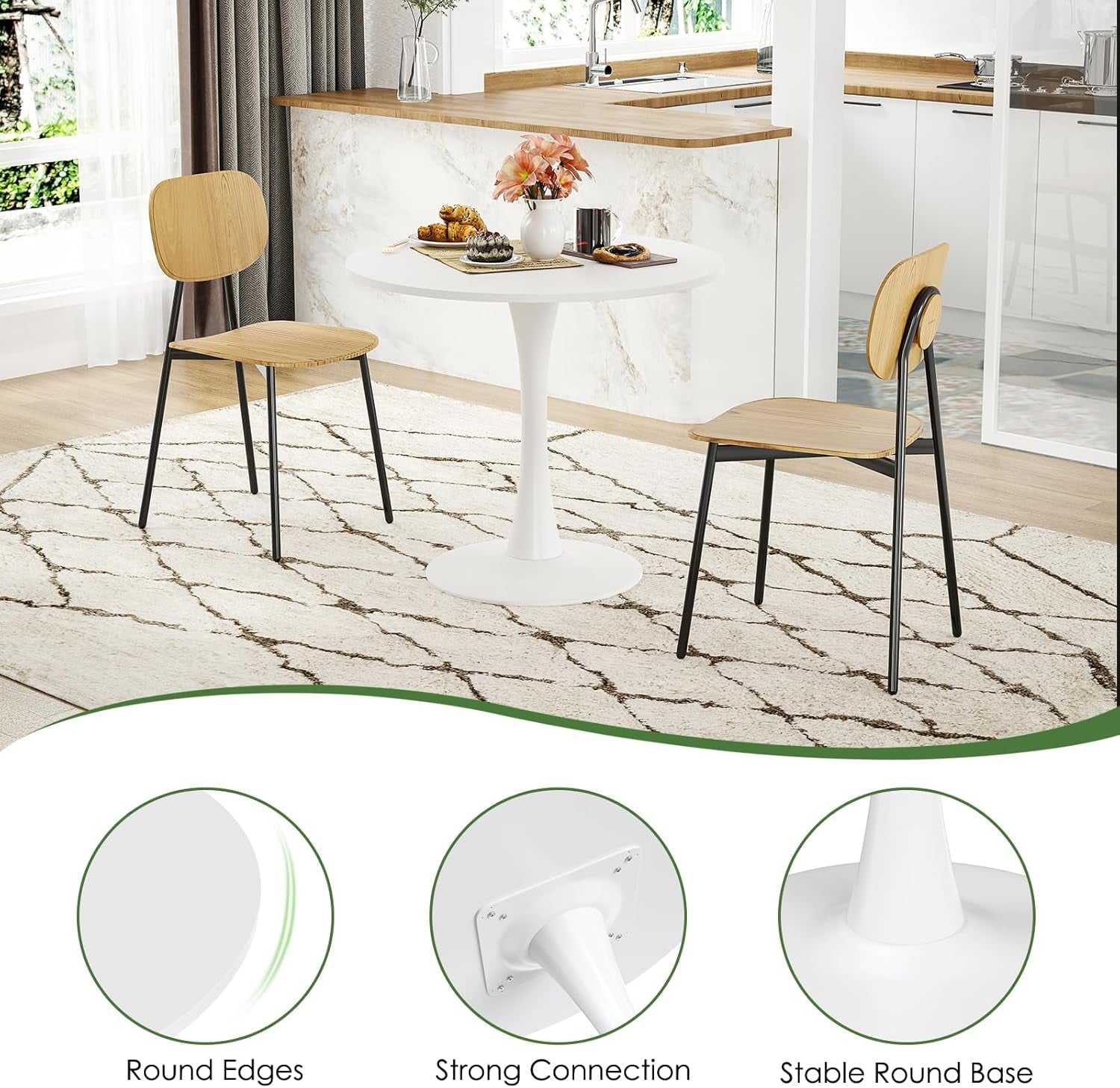 31.5" Small round Dining Table Seats up to 2-4 People,Wood Tabletop Tulip Dining Table with Metal Pedestal Base