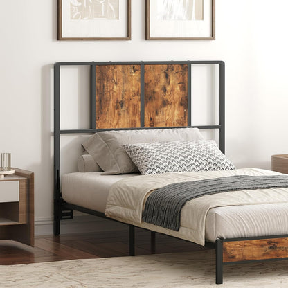 Twin Size Headboard Only, Metal Headboard with Adapters, Minimalist Industrial Style for Twin Size Beds, Rustic Brown and Black
