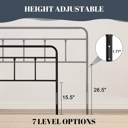 Metal Headboard Queen Size, Sturdy and Durable Iron Queen Headboard Only Adjustable Height from 34” to 44”, Victorian Vintage Bed Headboards, Farmhouse Head Board, Bed Frame Mount Black