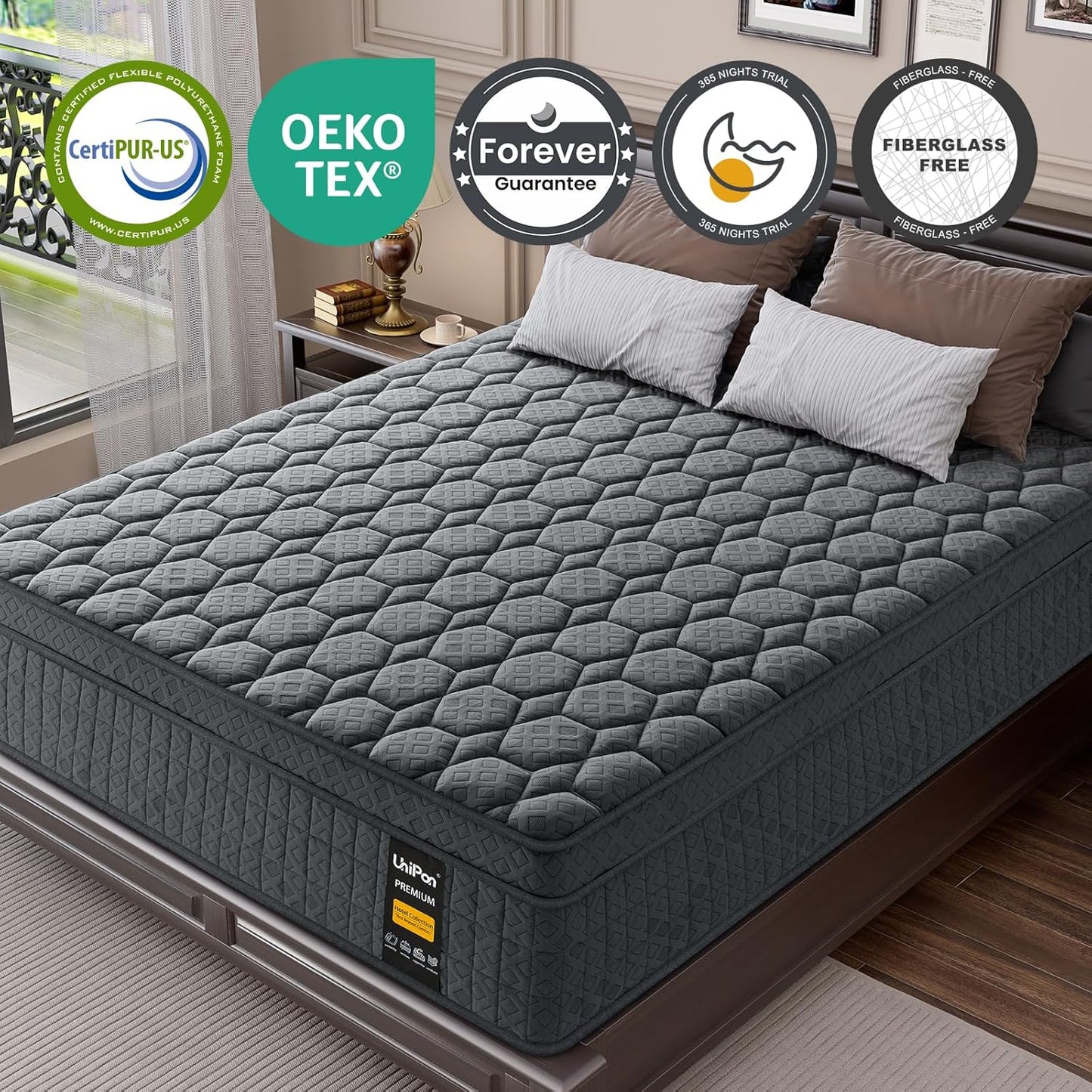 14 Inch Extra Firm Mattress Queen, Hybrid Mattress with Back and Lumbar Hip Support, Fiberglass Free, 365 Nights Trial, 10 Years Warranty