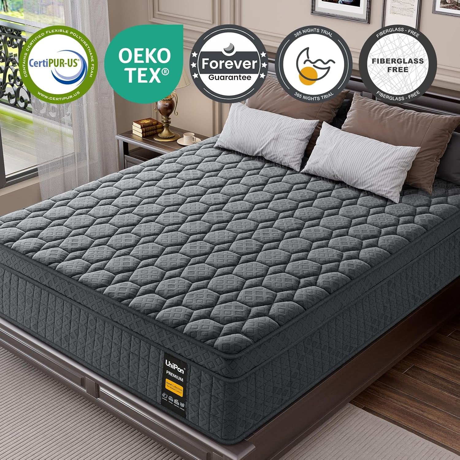 14 Inch Extra Firm Mattress Queen, Hybrid Mattress with Back and Lumbar Hip Support, Fiberglass Free, 365 Nights Trial, 10 Years Warranty