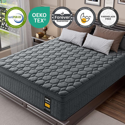 14 Inch Extra Firm Mattress Queen, Hybrid Mattress with Back and Lumbar Hip Support, Fiberglass Free, 365 Nights Trial, 10 Years Warranty