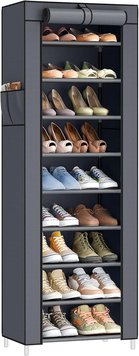 10-Tier Shoe Rack, Shoe Storage Cabinet with Dustproof Cover, Free-Standing Storage Organizer for Closet, Entryway, Hold 20 Pairs of Shoes, for Sneakers, High Heels, Gray URXJ034GN02