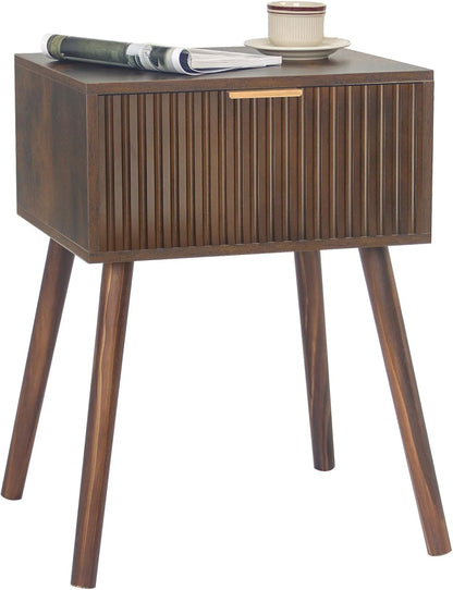 Mid Century Modern Nightstand, Small End Tables Living Room, Accent Bedside Table with Drawer for Bedroom and Small Space, Rustic Brown