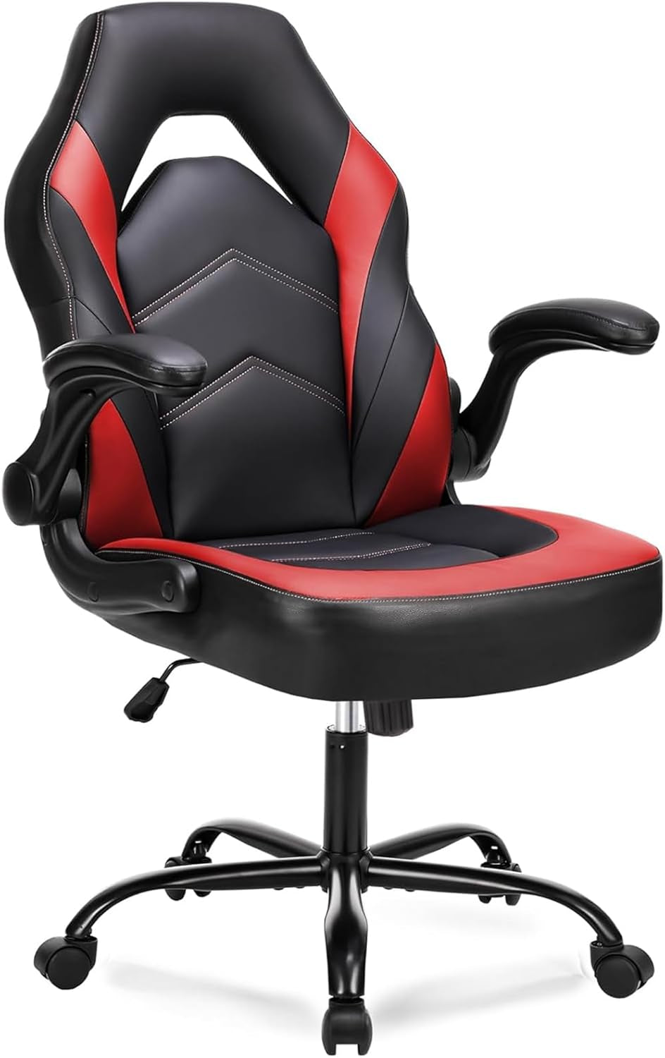 Ergonomic Computer Gaming Chair with Flip-Up Armrest, Height Adjustable PU Leather Home Office Desk Chair with Lumbar Support Swivel Wheels and for Adults and Kids, Scarlet Red