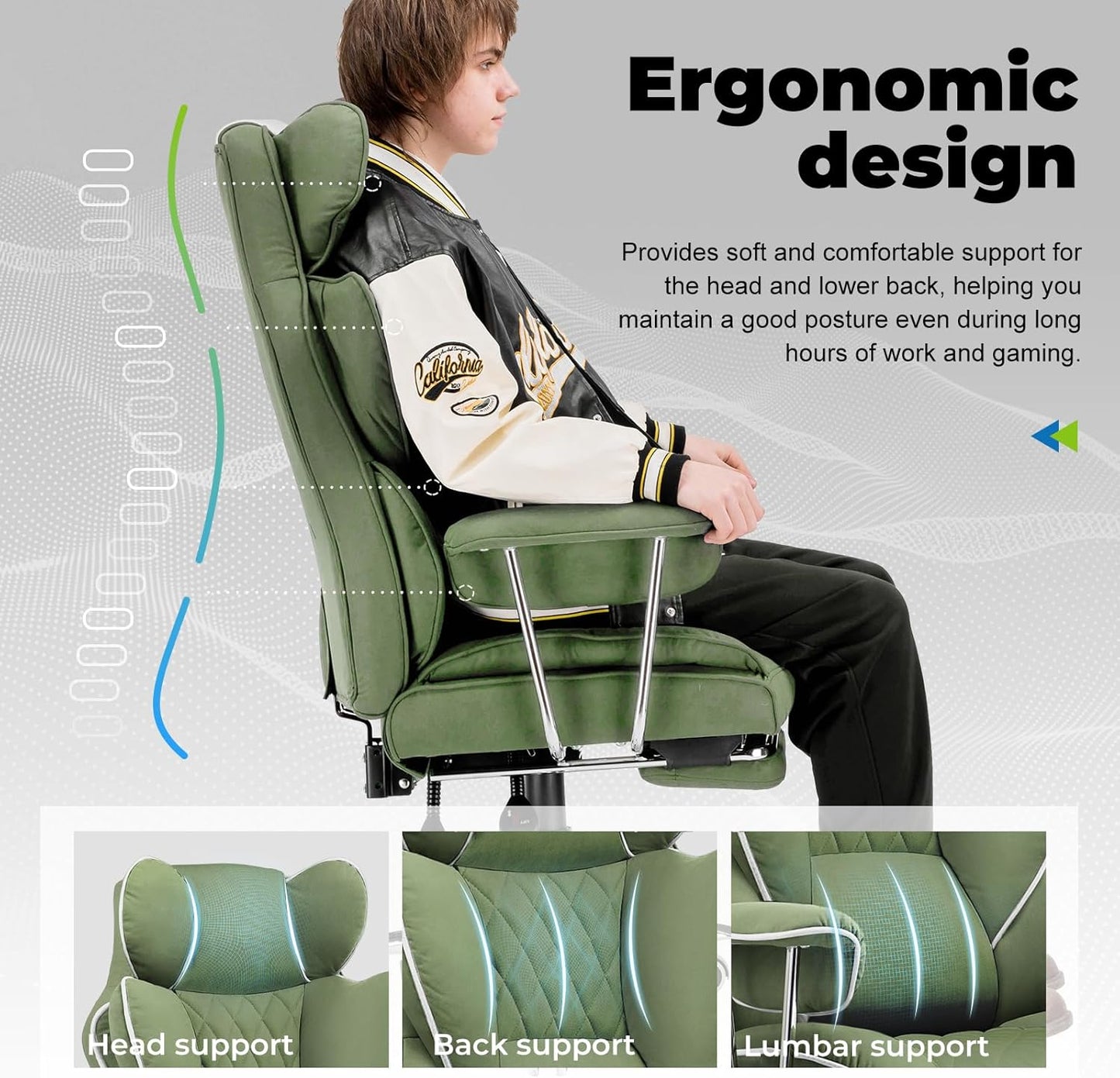 Big and Tall Office Chair, High Back Leather Gaming Chair with Footrest, Executive Ergonomic Office Chair with Pocket Spring Lumbar Support and with Outward Fixed Soft Armrests