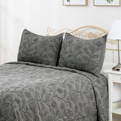 Cotton Vintage Embroidered King Pillow Sham, 20'' X 36'', Gray, 1 Piece