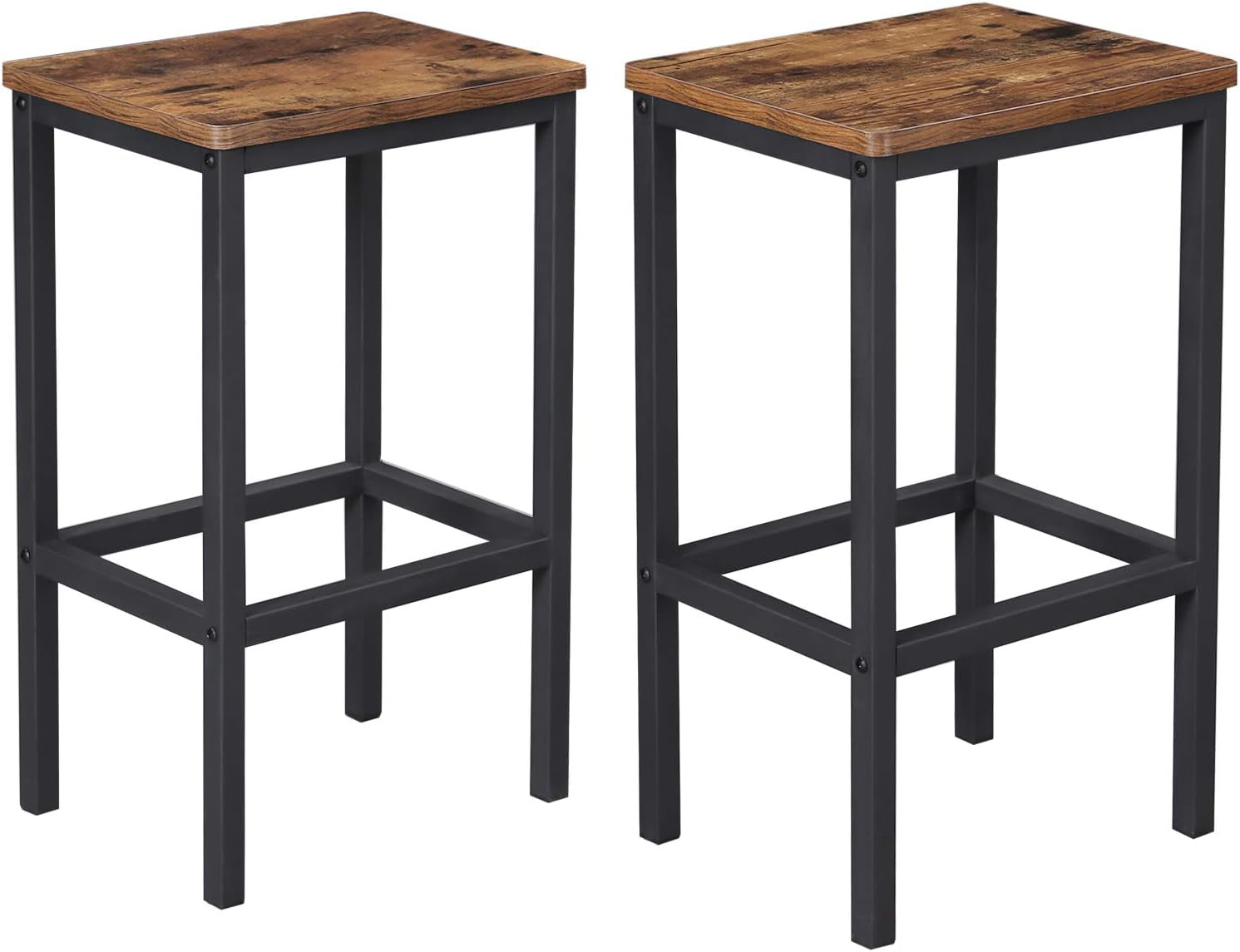 Bar Stools, Set of 2 PU Upholstered Breakfast Stool, 15.7 X 11.8 X 24.4 Inches, Backless, Simple Assembly, Industrial, Dining Room Kitchen Counter Bar, Black Seat and Black Frame ULBC068B81