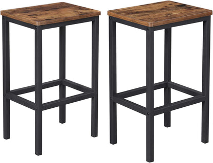Bar Stools, Set of 2 Bar Chairs, Steel Frame, 25.2 Inch Tall, for Kitchen Dining, Easy Assembly, Industrial Design, Rustic Brown and Black ULBC32X