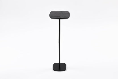 Small Pedestal Drink Table, Wooden Top Side Tables Martini Cocktail Drink Stand, Durable Square Tiny End Table Accent Table with Weighted Base for Living Room, Bedroom, Office, Small Spaces, Black