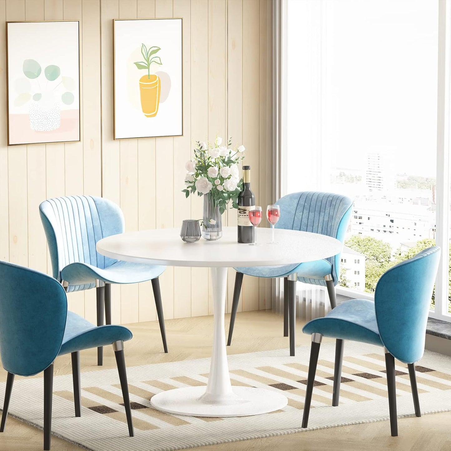 White round Dining Table, 31.5" Tulip Kitchen Dining Table for 2-4 People with MDF Table Top & Pedestal Base, Modern Minimalist Design