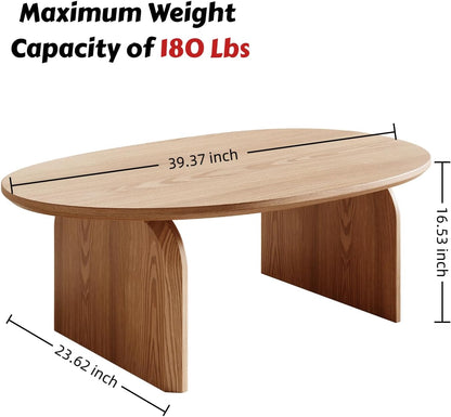 Modern Oval Coffee Table, Small Coffee Tables for Living Room - Oak Wood Top with Solid Legs, Wooden Center Table Easy Assembly for Living Room &Bedroom,Office, Natural