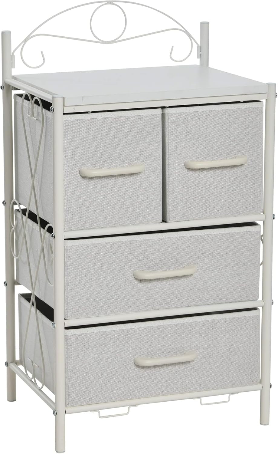 Victoria Dresser Nightstand Storage Organizer with 4 Drawers Metal Frame and Scandinavian White Top