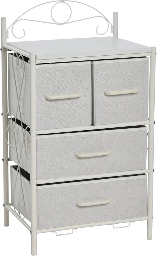 Victoria Dresser Nightstand Storage Organizer with 4 Drawers Metal Frame and Scandinavian White Top