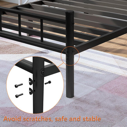 Twin Size Metal Bed Frame with Headboard & Footboard 14 Inch Metal Platform Mattress Foundation Support with Steel Slat, under Bed Storage, No Box Spring Needed