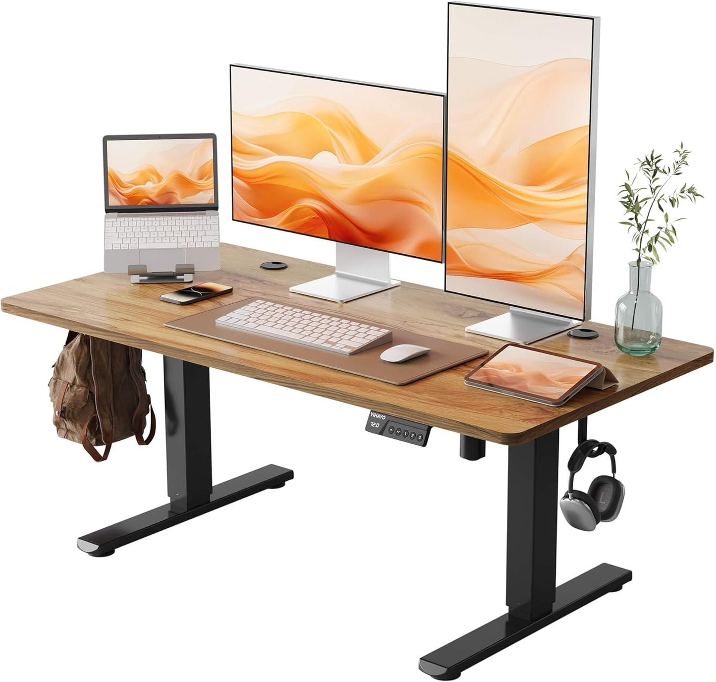 Low Height Adjustable Desk, Lifts 18.1-28.3 Inches, Electric Standing Desk for Short People, 48 X 24 Inches Computer Table with Splice Board for Home Office, Rustic Brown