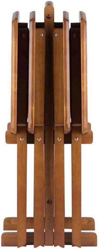 Renaissance Romance 5-Piece Oversize Snack Table Set with Solid Teak Finish, Curved Sides, Rounded Corners, and Sturdy Stand, 23.6" W X 15.75" D X 25.5" H Teak